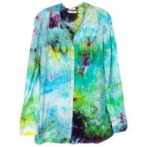 Old Navy XL Top Handmade Tie Dye Celestial Button Down Blue Green Purple 1294